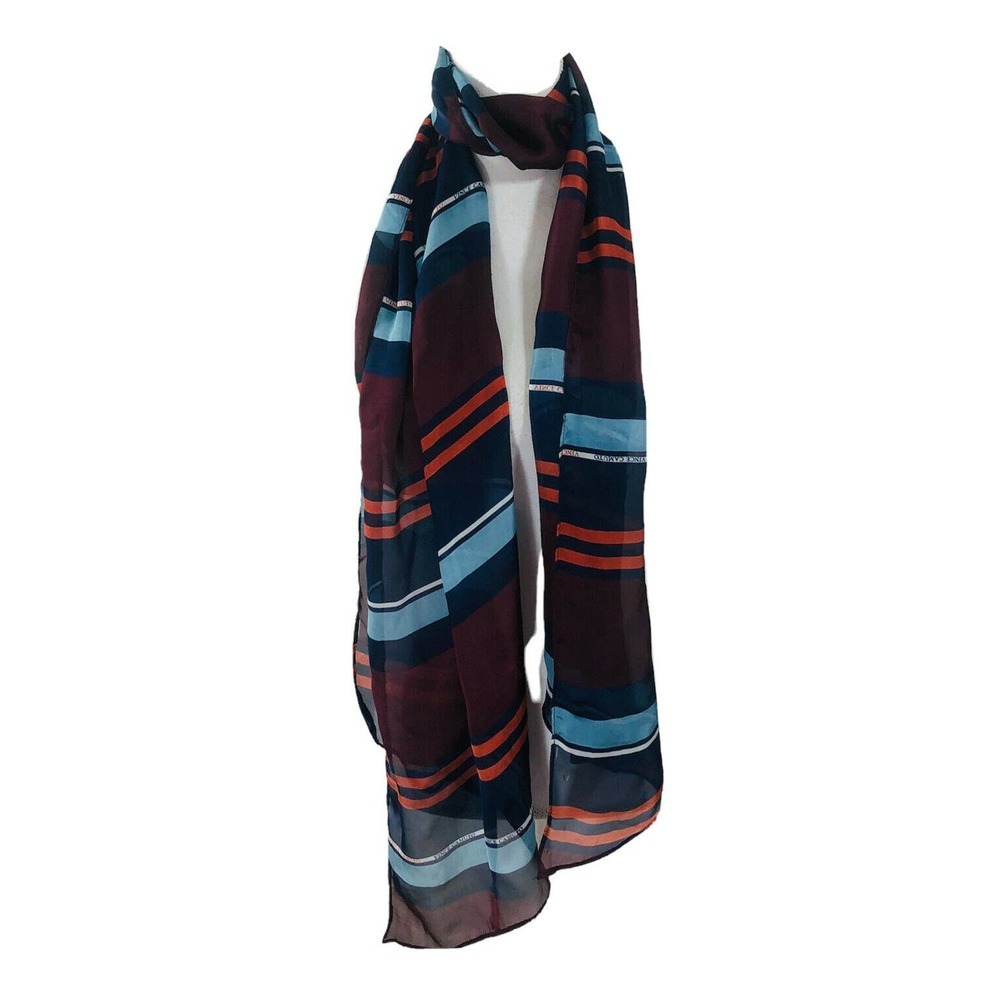 VINCE CAMUTO Designer 100% Silk Scarf Striped Sheer 17x70" Long Scarve - Picture 2 of 9